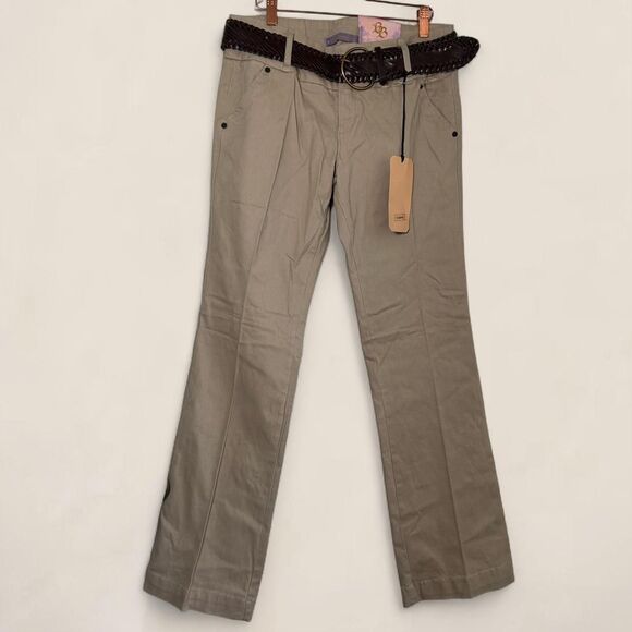 Vintage Y2K low rise khaki bootcut pants + braided brown belt | medium - Picture 2 of 7